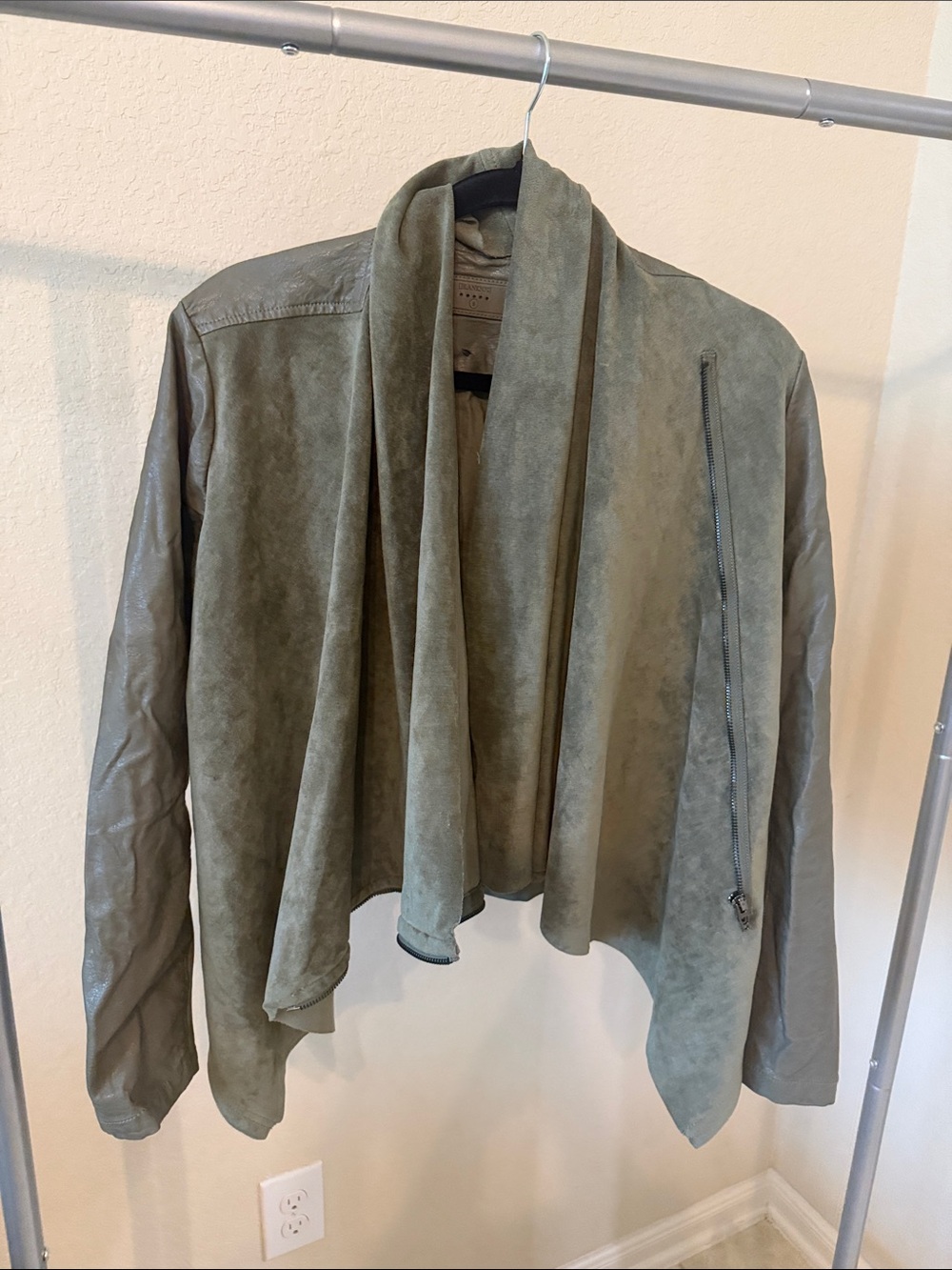 Blank NYC Olive Green Suede Draped Leather Jacket